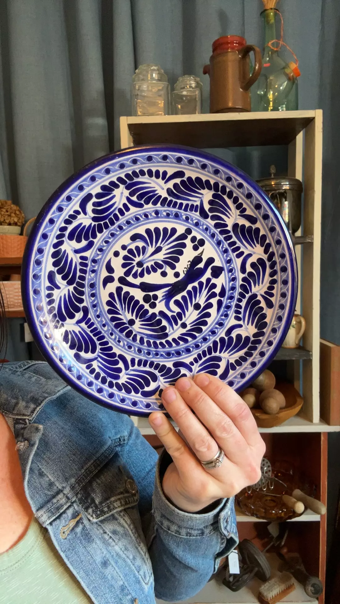 plant/hand painted blue and white Mexico plate-0