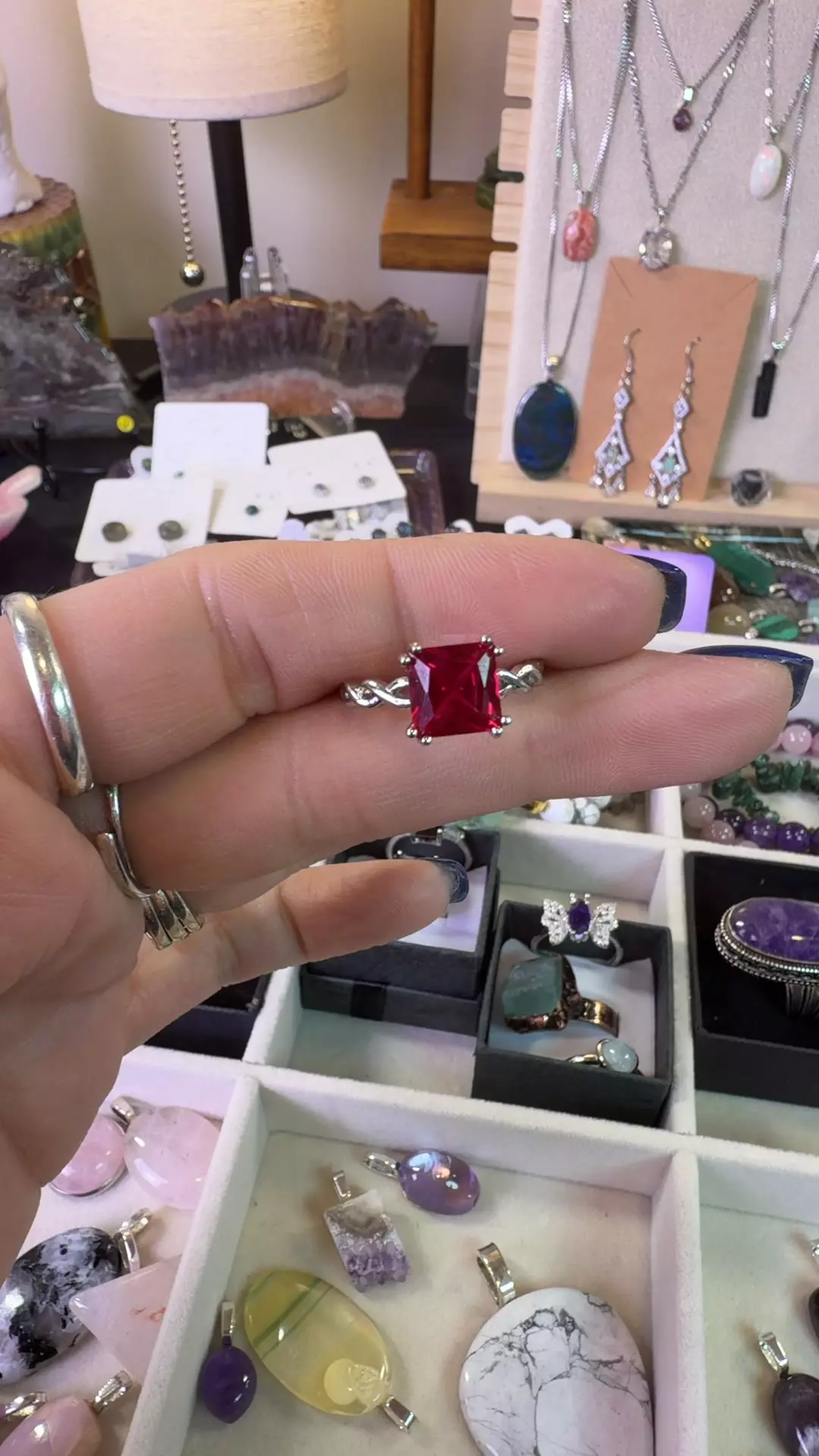 plant/s925 garnet adjustable ring-0