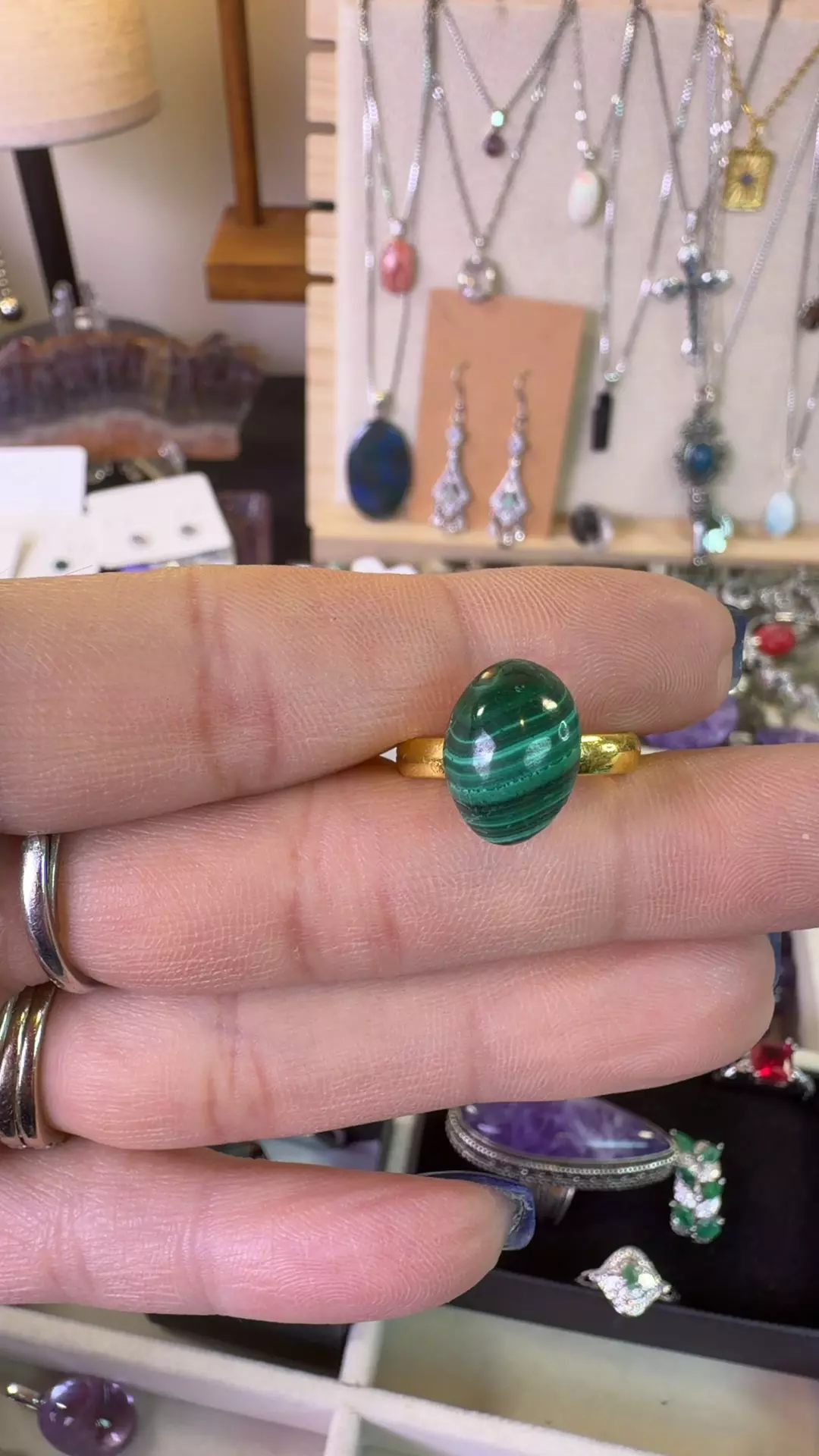 plant/malachite gold plate adjustable ring-0