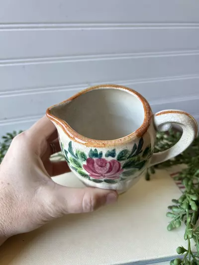 plant/hand painted floral tall creamer, made in Occupied Japan-1-thumbnail