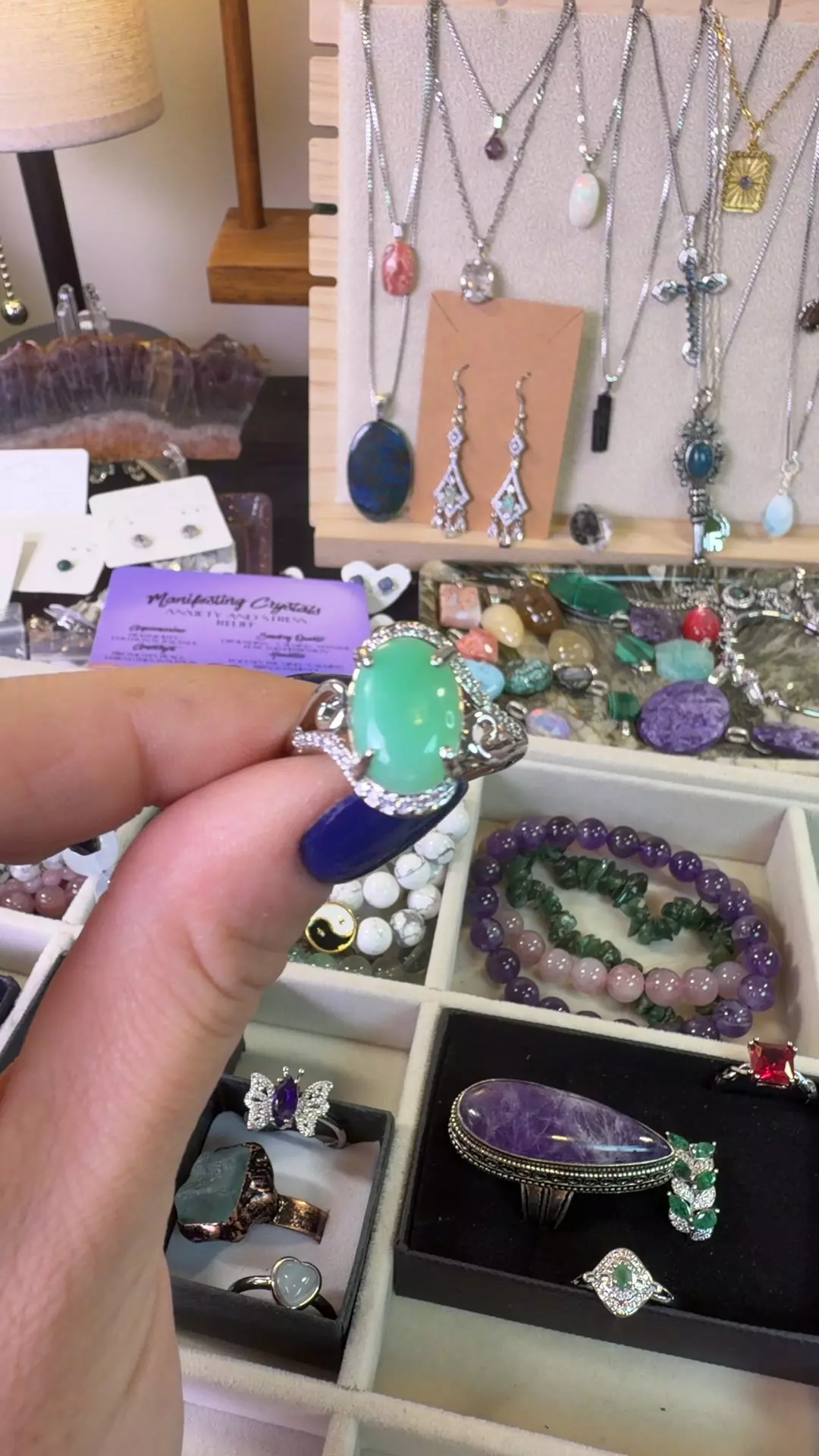 plant/chrysophrase adjustable brass ring-0