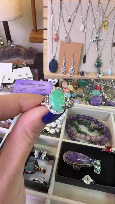 plant/chrysophrase adjustable brass ring-0-thumbnail