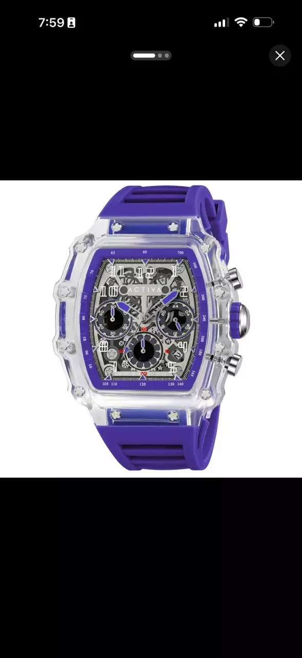 plant/NEW ACTIVA  X Invicta Men’s Watch 44.3mm Skeleton Dial PC Case  Black Purple-0