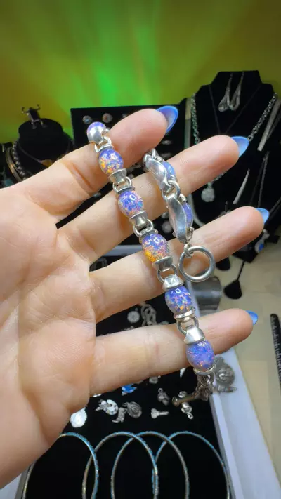 plant/Vintage (T mark) Taxco foil opal toggle bracelet-0-thumbnail