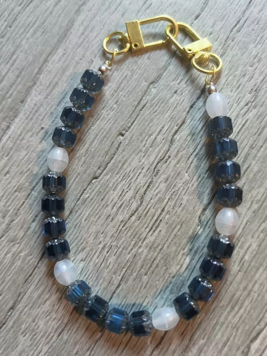 plant/Beaded Blue Cathedral Beads Bag Charm | Handmade-0