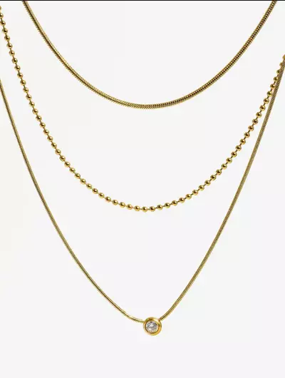 plant/3 strand layered necklace non tarnish stainless steel-0-thumbnail