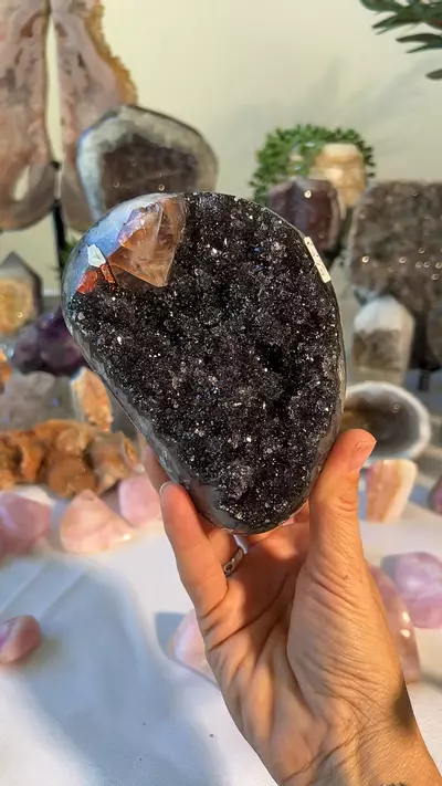 plant/TUCSON - Black Sugar Amethyst with Calcite on stand $416-0-thumbnail