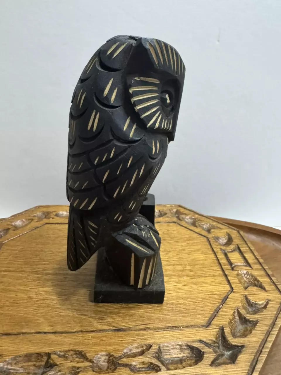 plant/Carved Wooden Owl Figurine Pen Holder 5.5" Tall-1