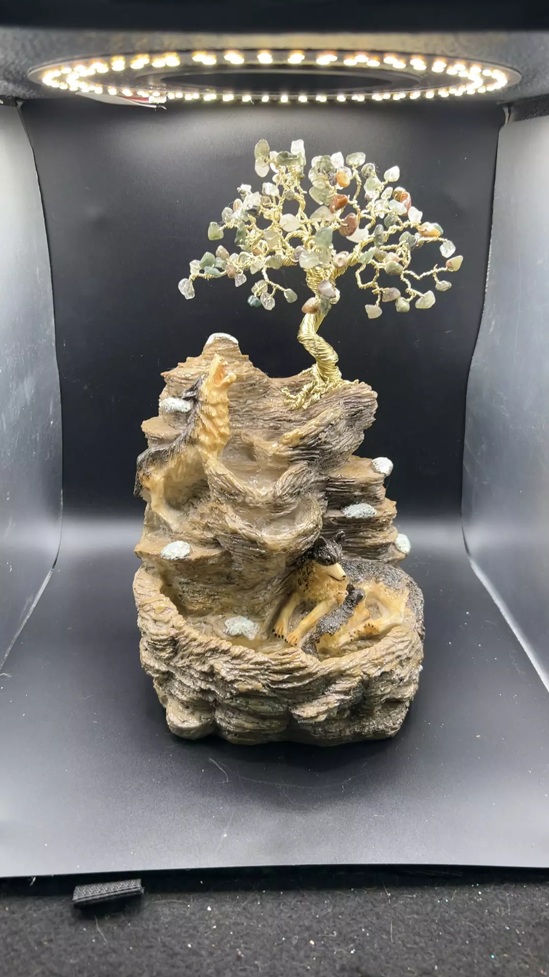 plant/Custom-made wolf family fountain with fancy Jasper tree-0