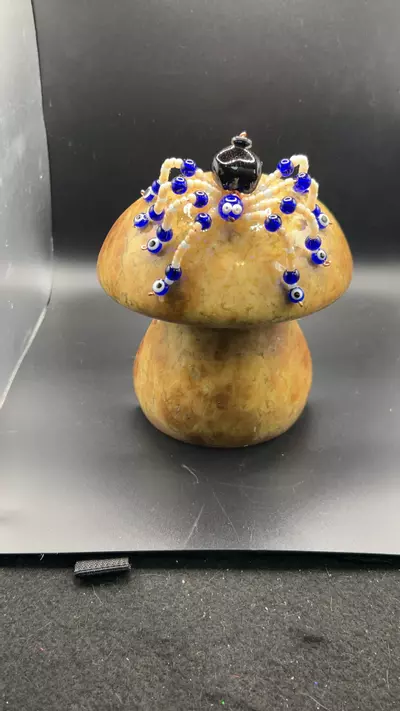 plant/7 inch alabaster mushroom with custom evil eye spider-0-thumbnail