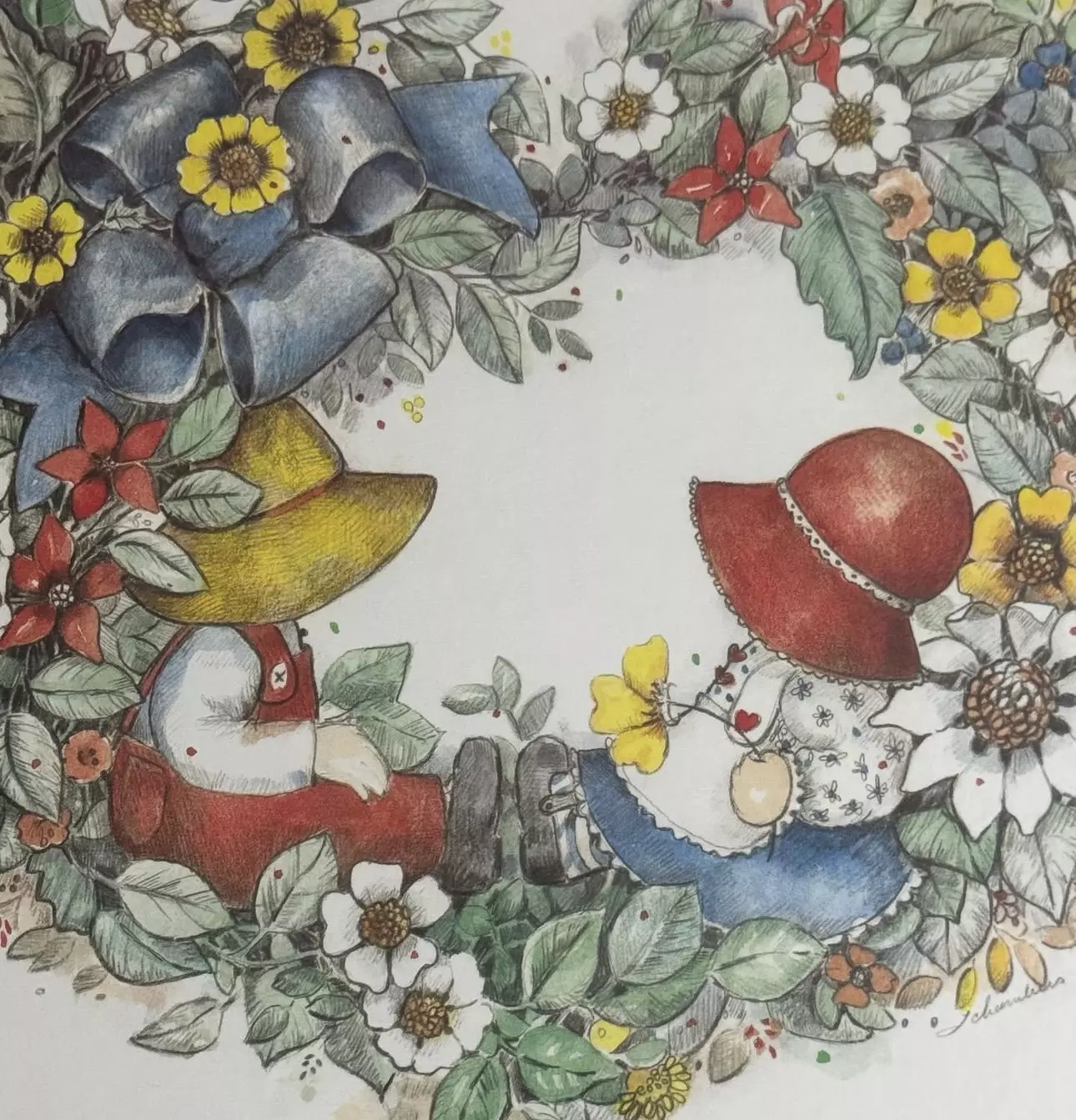 plant/L Chambers Country Boy & Girl, Floral Heart Framed Art Print-1