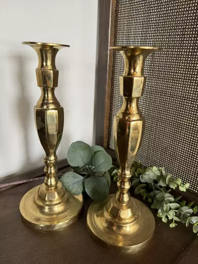 plant/Pair of large heavy brass candlesticks-0-thumbnail