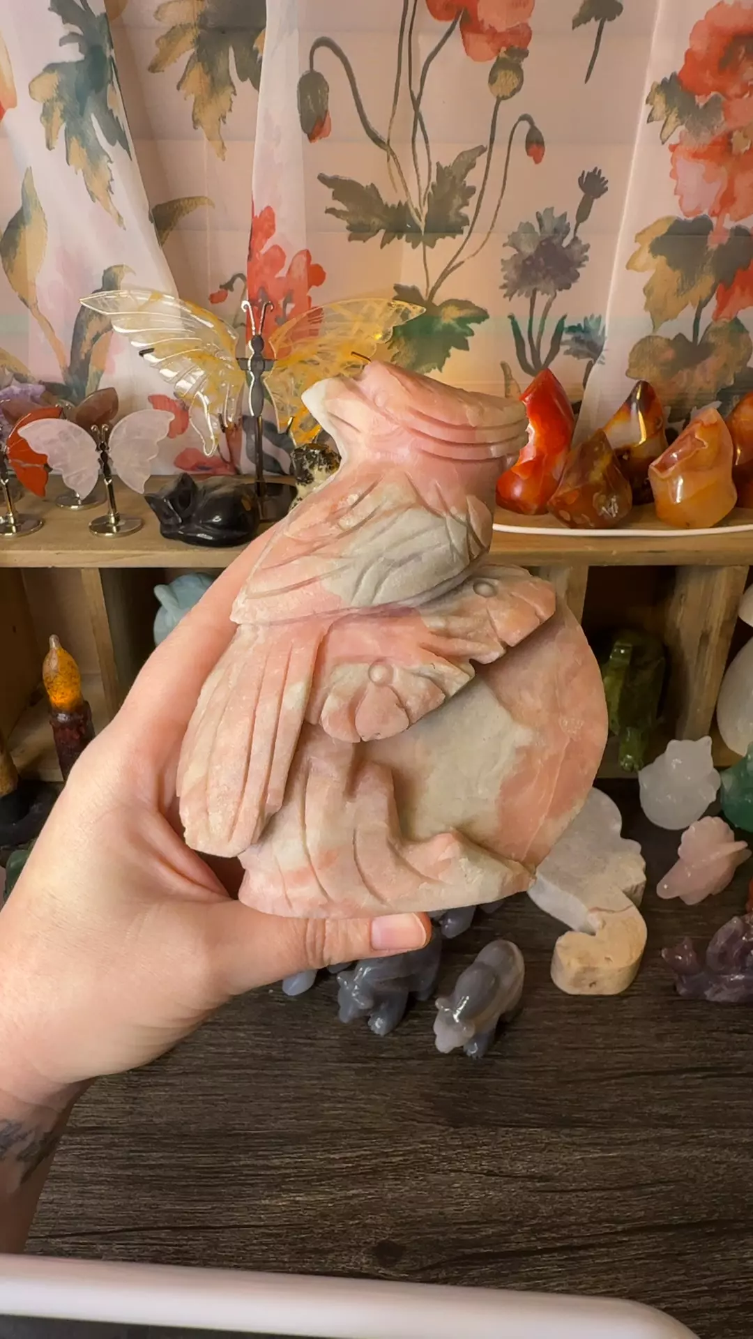 plant/$65 | Pink Opal Bird Carving 65D-0