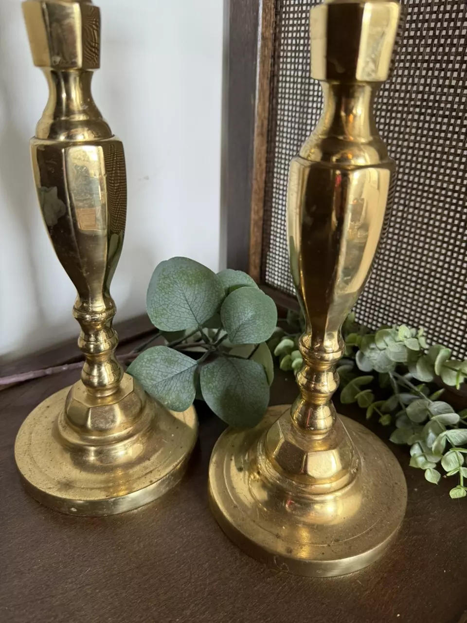 plant/Pair of large heavy brass candlesticks-1