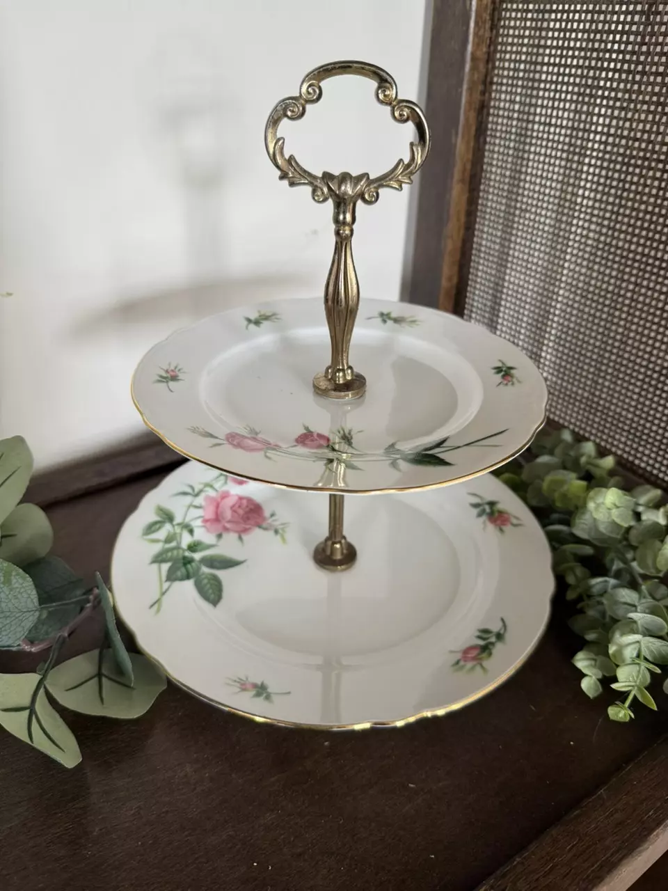 plant/Christineholm Rose porcelain two-tiered serving stand-0