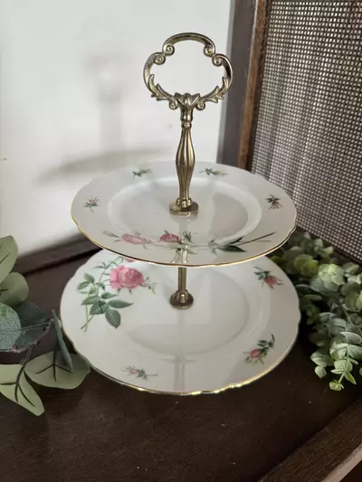 plant/Christineholm Rose porcelain two-tiered serving stand-0-thumbnail