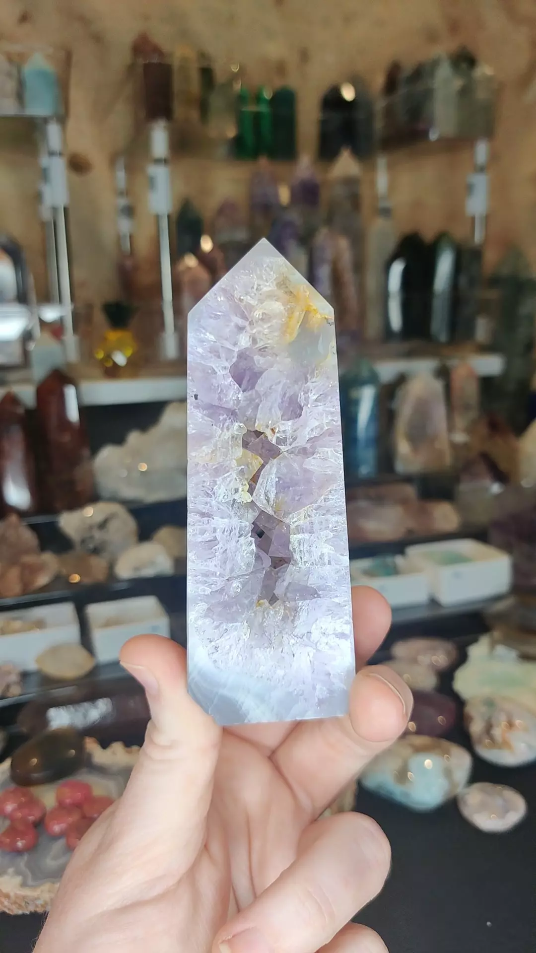 plant/Hematite Amethyst Geode Tower (a) w Agate (see through)-0