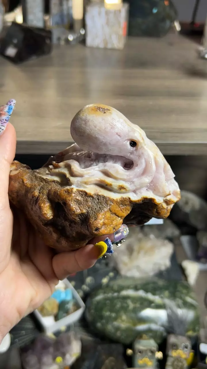plant/Octopus Carving, Pink Agate from South Africa-0