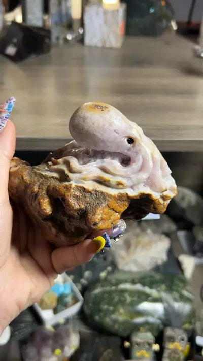 plant/Octopus Carving, Pink Agate from South Africa-0-thumbnail