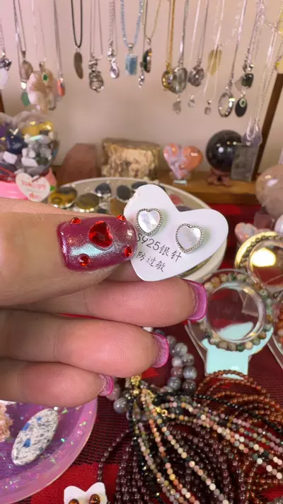 plant/mother of pearl heart earrings-0-thumbnail