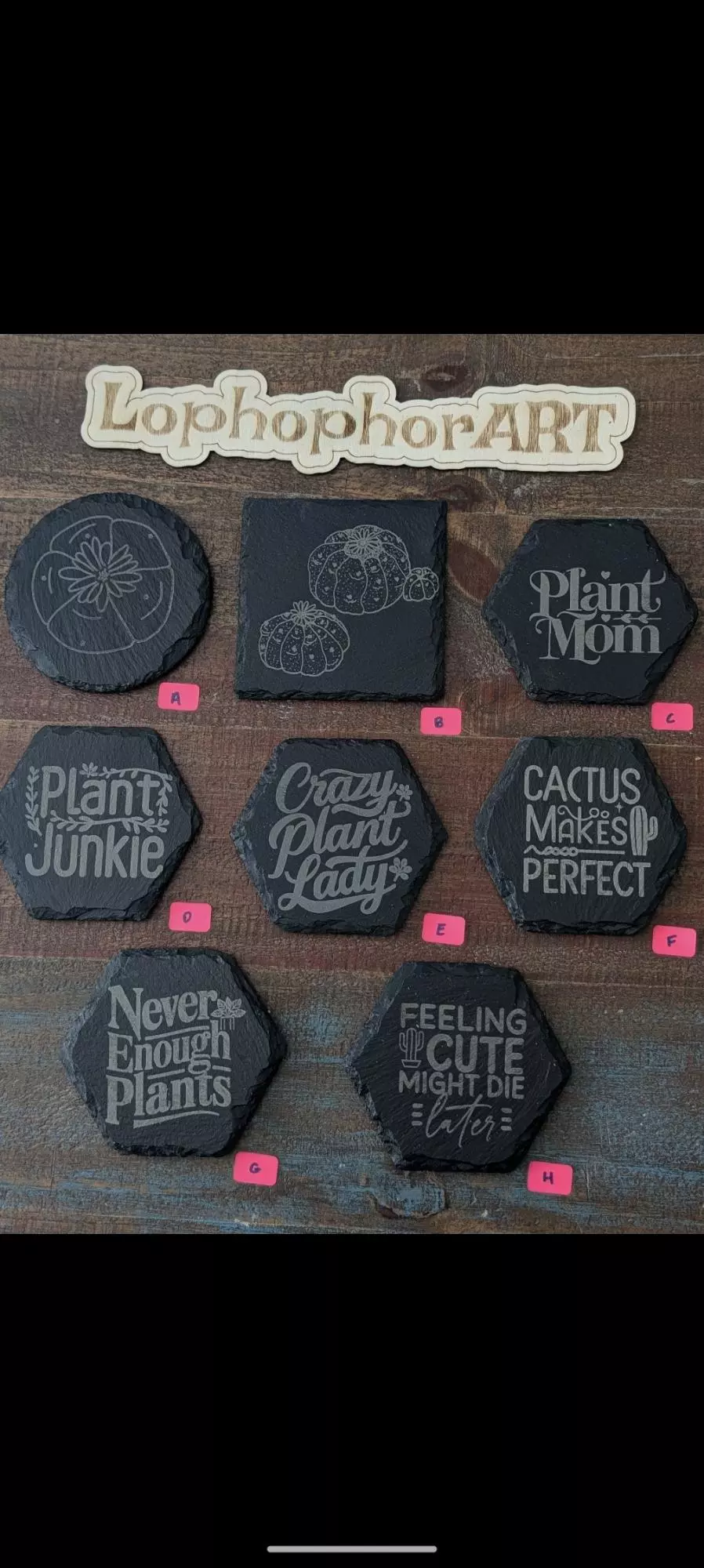 plant/Set of 4 Etched slate coasters (1) - U choose any-0