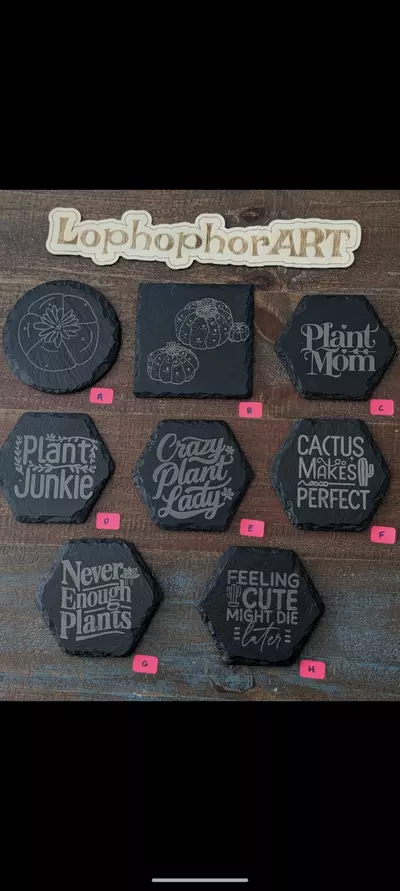 plant/Set of 4 Etched slate coasters (1) - U choose any-0-thumbnail