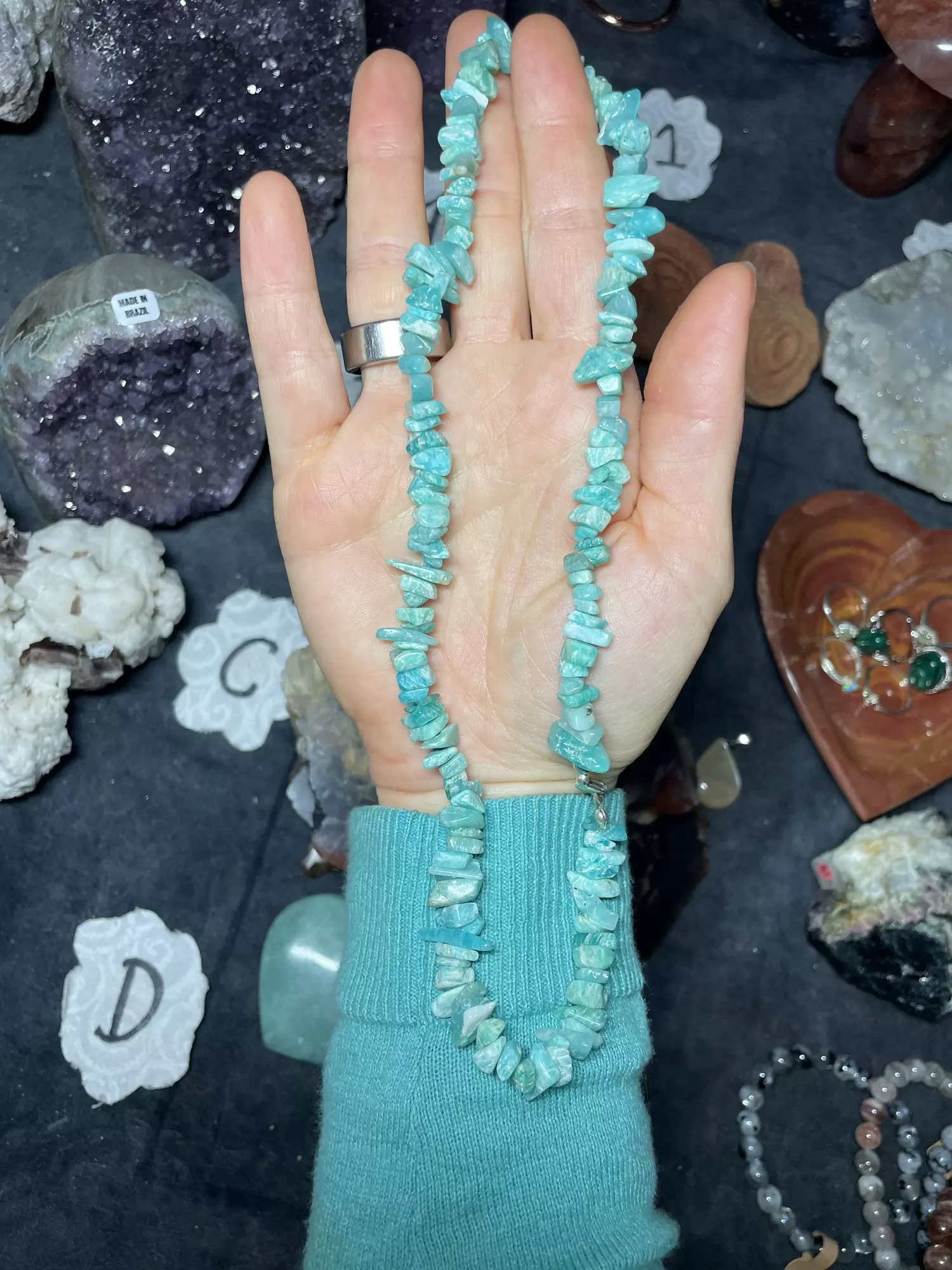 plant/Amazonite necklace (sterling silver clasp)-0