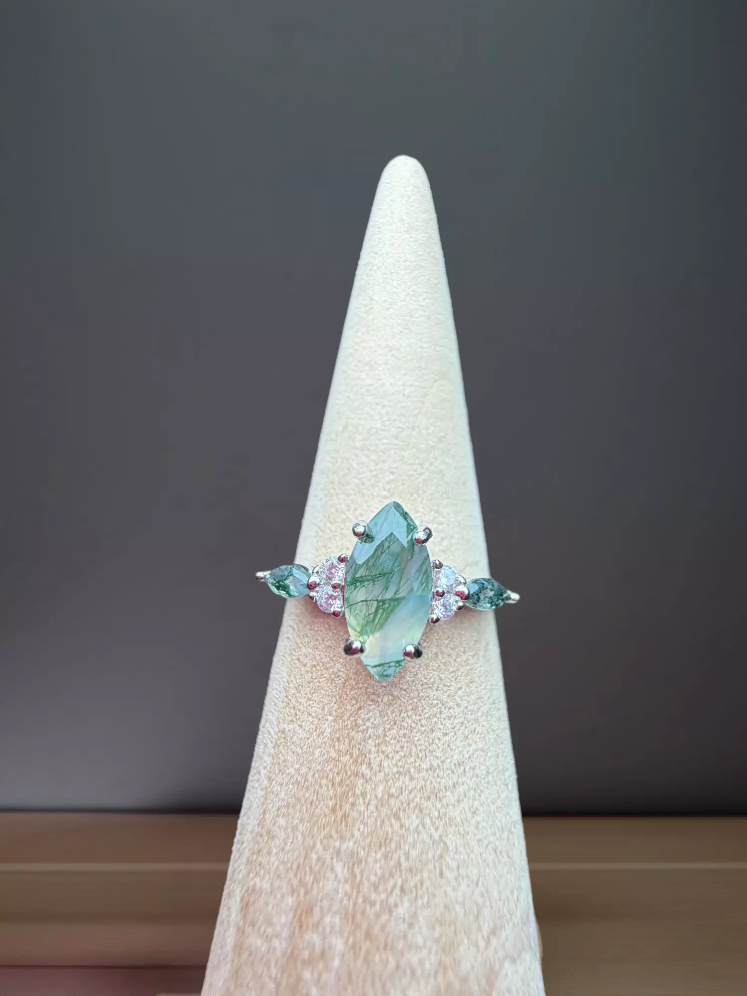 plant/s925 moss agate faceted ring sizer 6-0