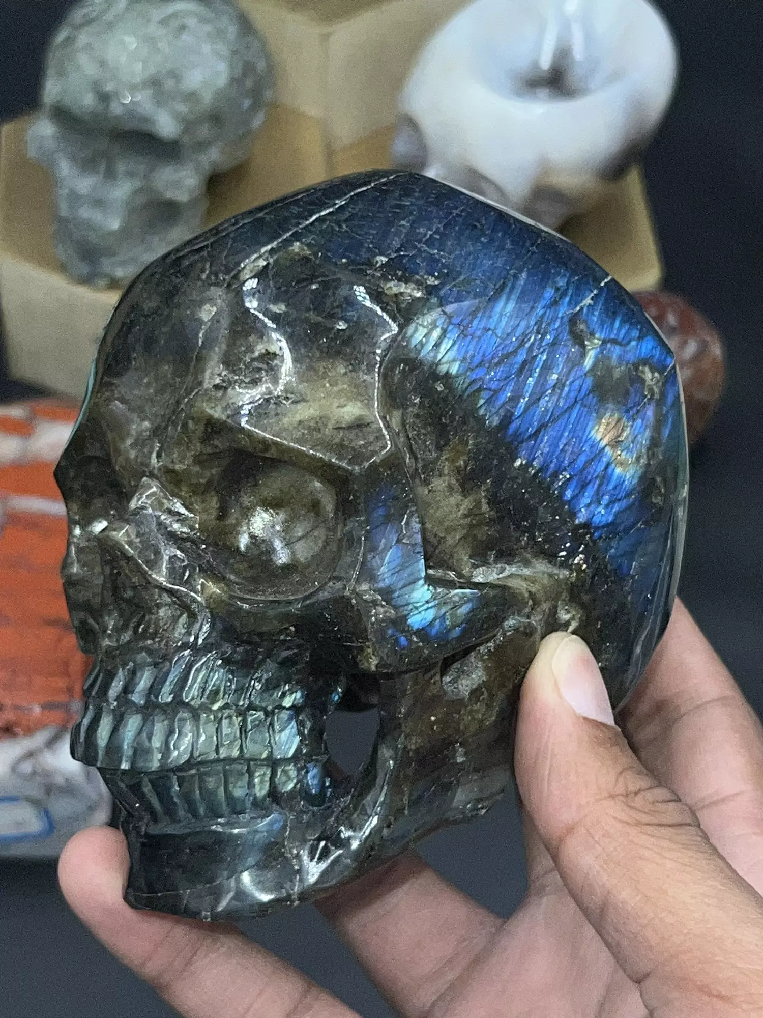 plant/Labradorite AAA hand carved skull -0