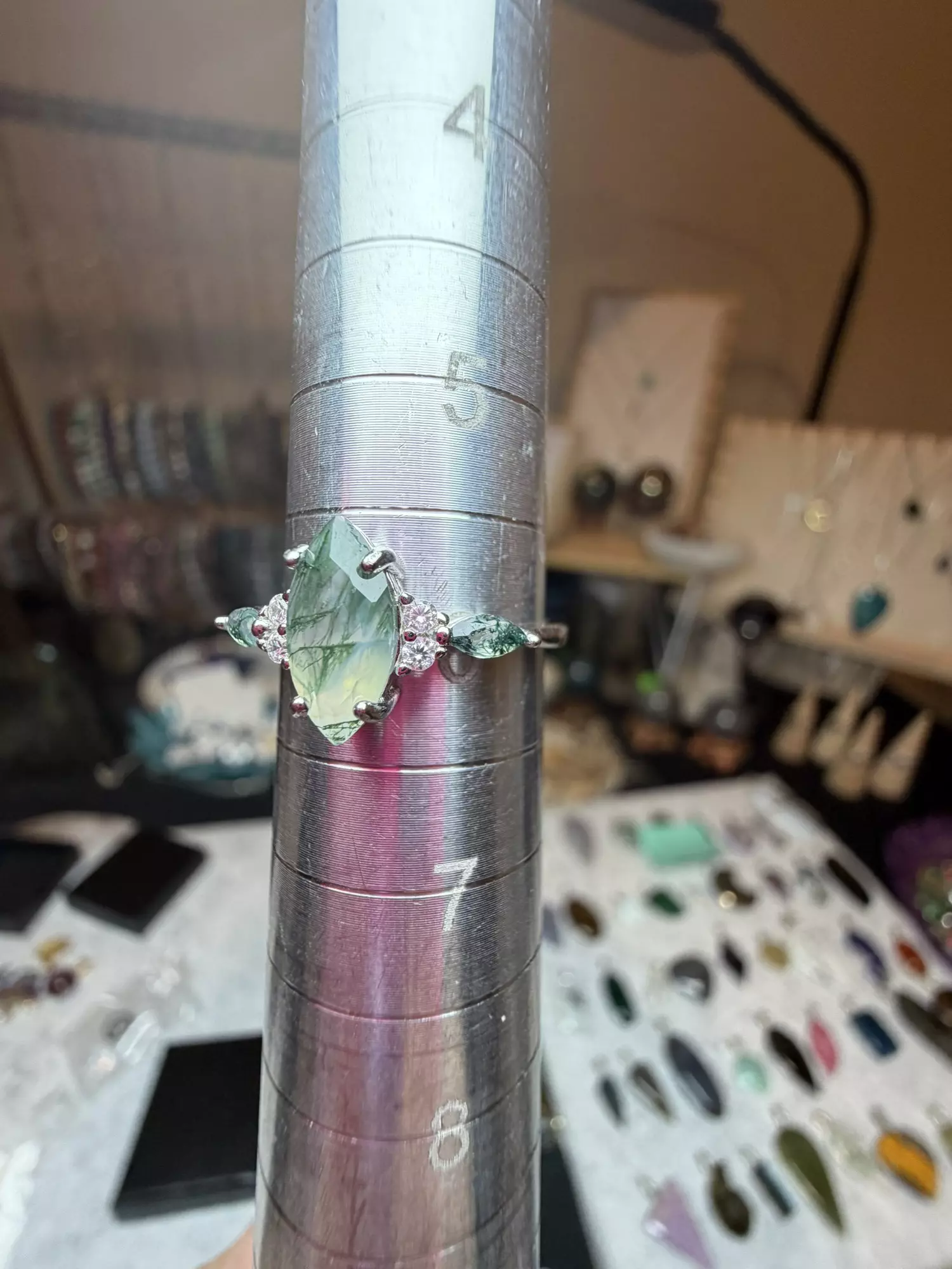 plant/s925 moss agate faceted ring sizer 6-1