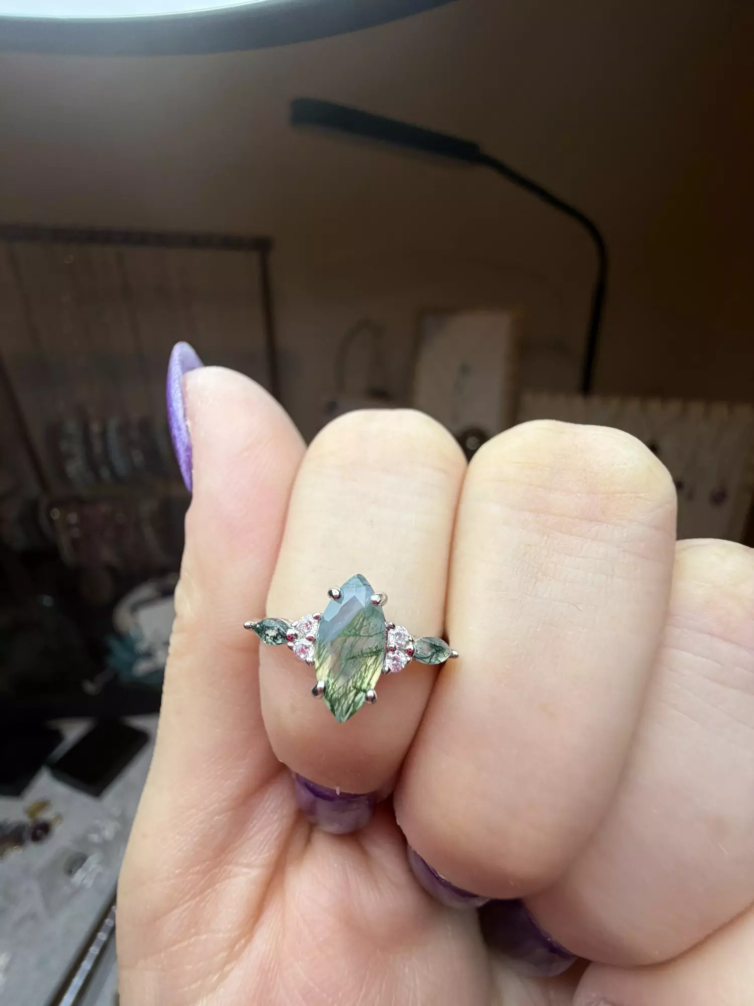 plant/s925 moss agate faceted ring sizer 6-2