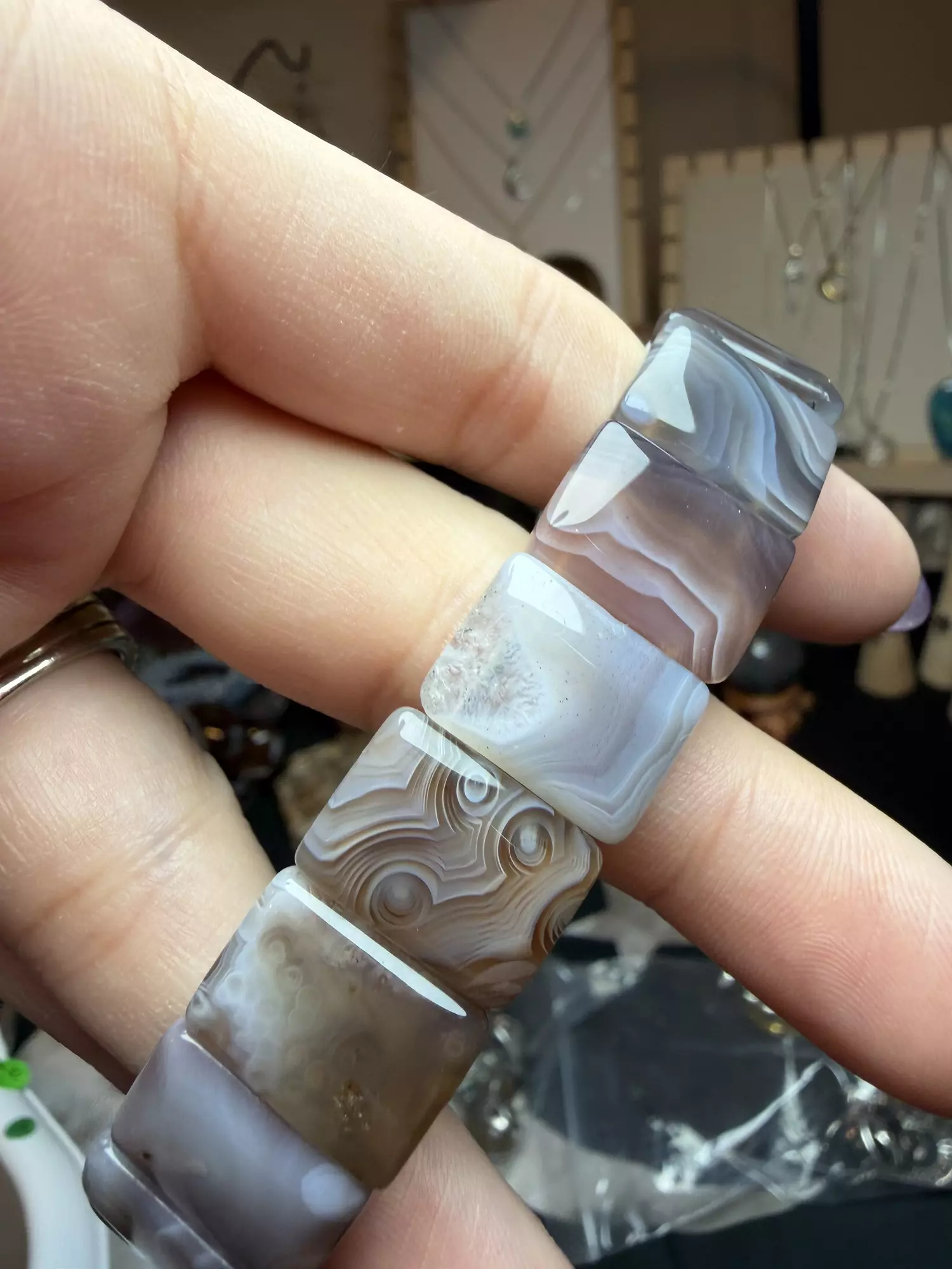 plant/botswana agate stretch bangle-0