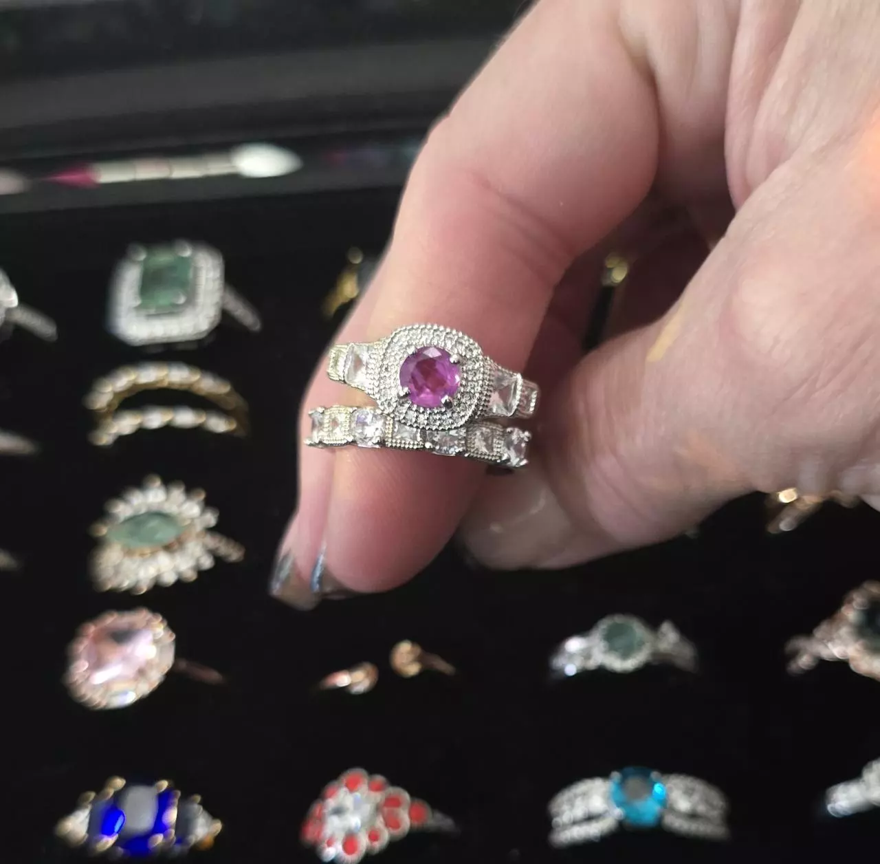 plant/BP Lab Pink Sapphire w/Cz's Double band set-0