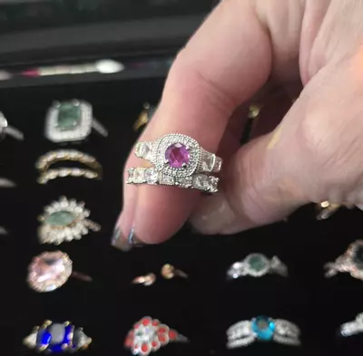 plant/BP Lab Pink Sapphire w/Cz's Double band set-0-thumbnail