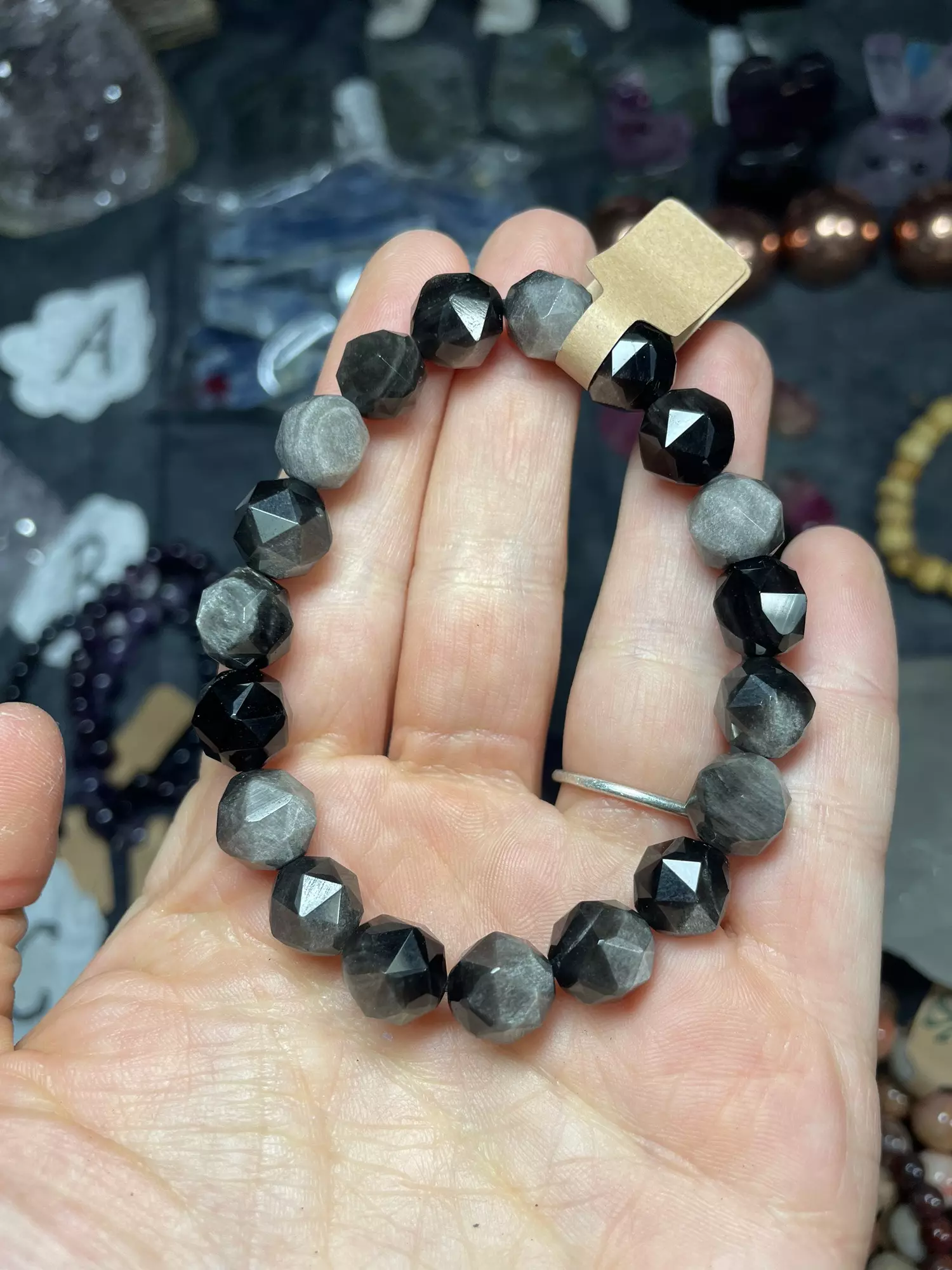 plant/Silver sheen obsidian bracelet-0