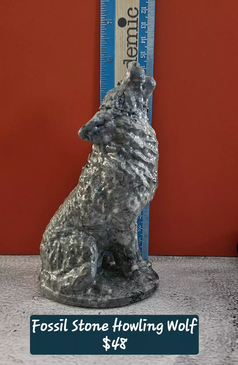 plant/Fossil Stone howling wolf-0