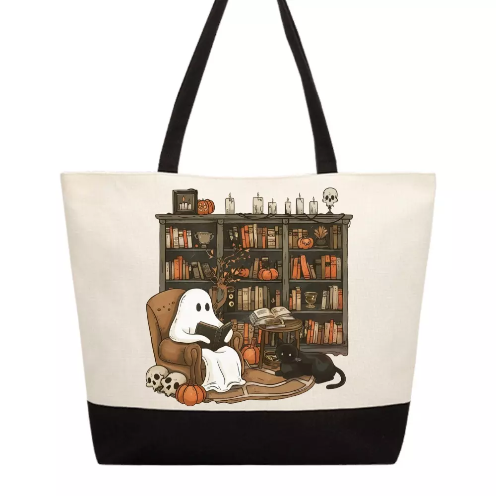 plant/Cozy Halloween library tote-0