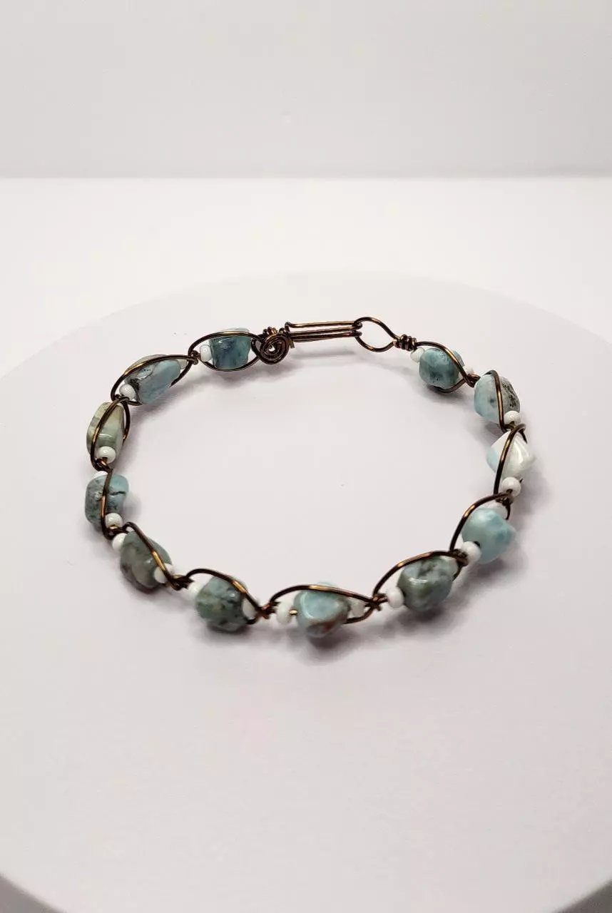 plant/Larimar Wire Wrapped Bracelet -0