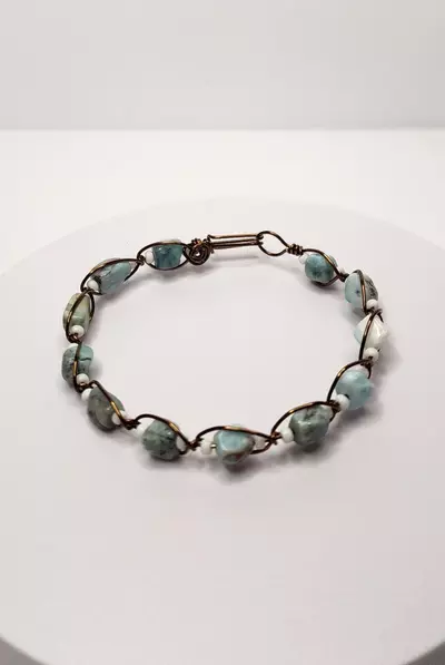 plant/Larimar Wire Wrapped Bracelet -0-thumbnail