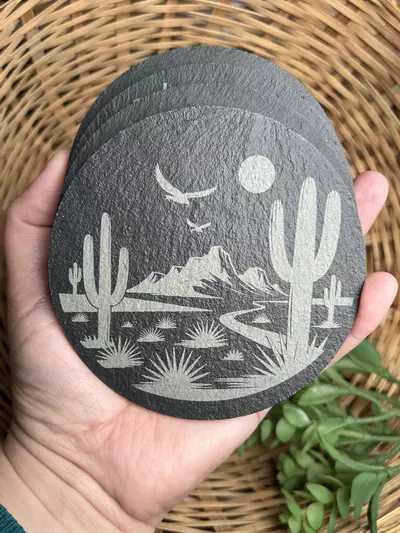 plant/Desert Scene Laser Engraved Slate Coaster set of 4-0-thumbnail