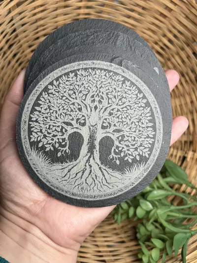 plant/Tree of Life Laser Engraved Slate Coaster set of 4-0-thumbnail