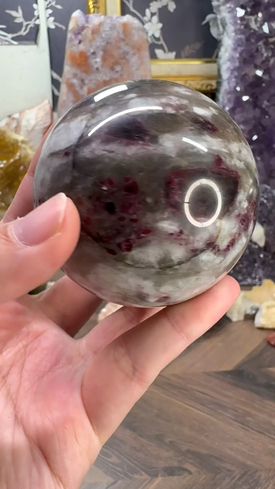 plant/$95| Pink Tourmaline in Quartz Sphere 2.6”/66mm-0