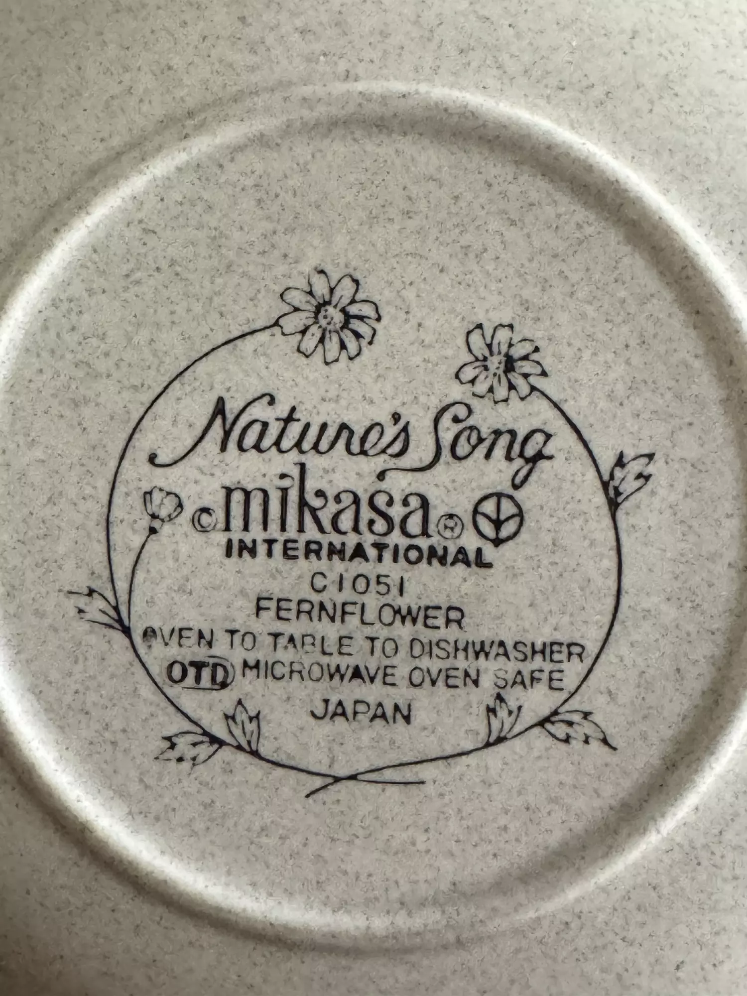 plant/Mikasa Fernflower bread Plate: 1970s Floral Stoneware-1