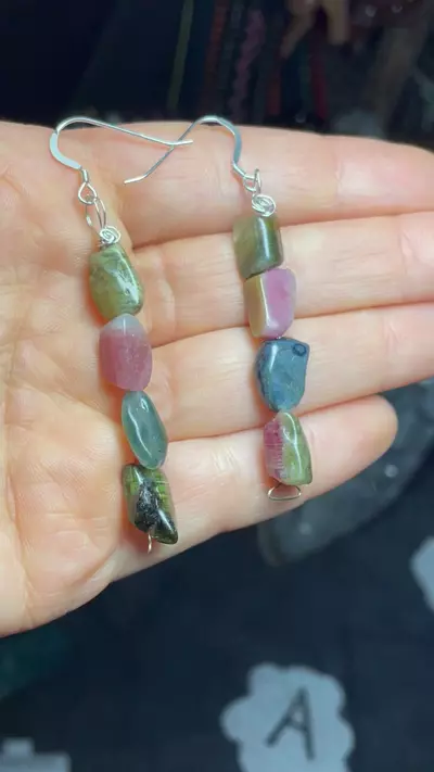 plant/Tourmaline & Sterling Silver earrings-0-thumbnail