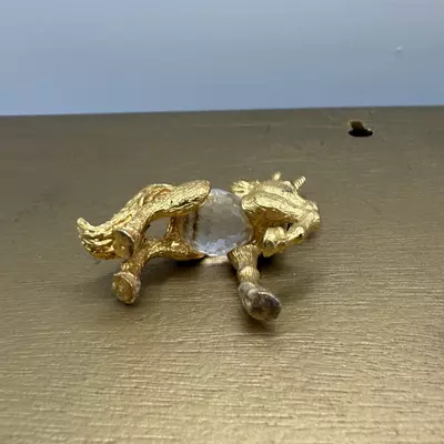 plant/Vintage Miniature Gold Plated Metal Unicorn w Faceted Crystal Belly 1983 IFS-3-thumbnail