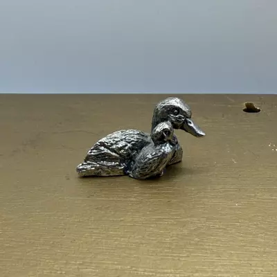 plant/Vintage Pewter Mallard Duck w Baby  Figurine-0-thumbnail