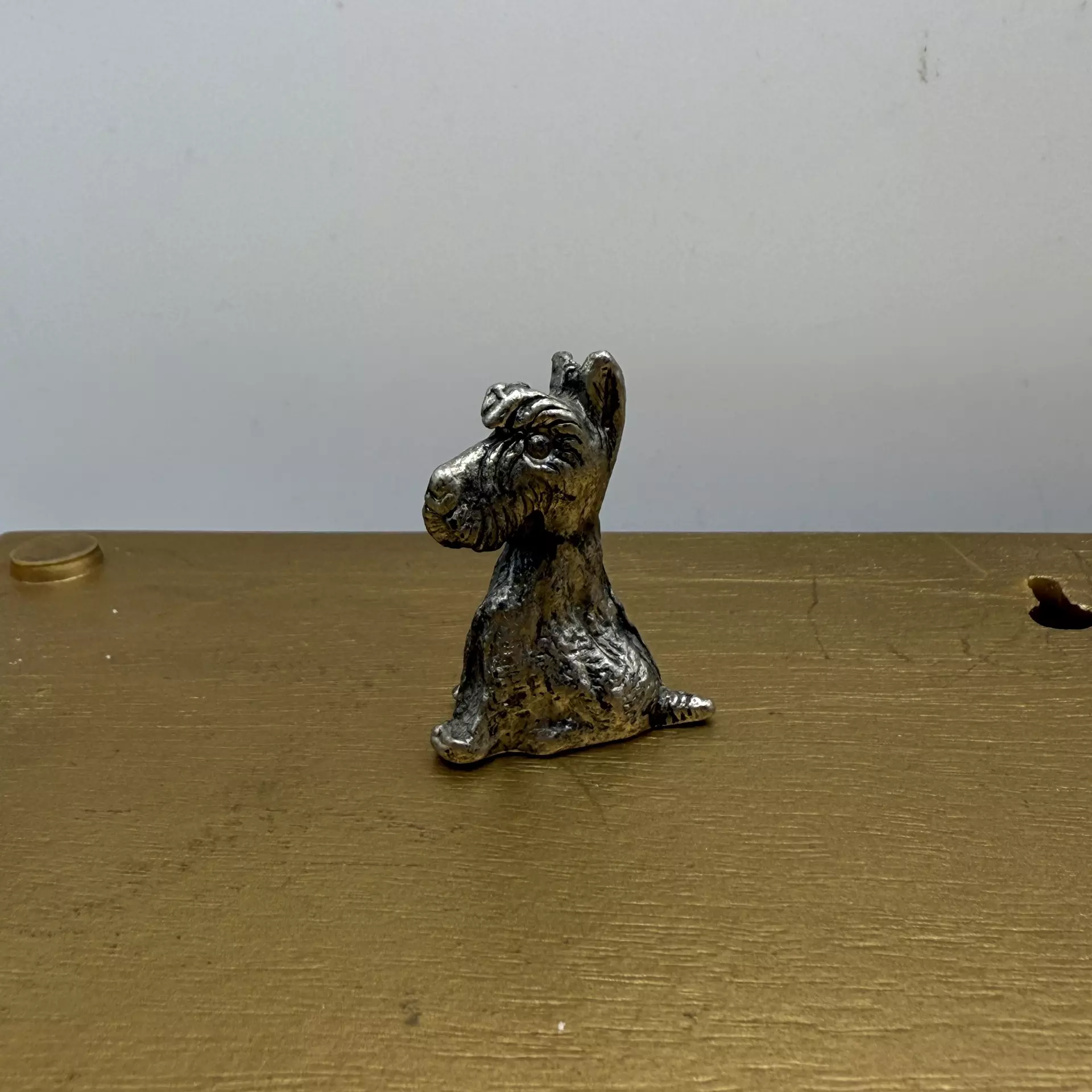 plant/Vintage Mini Pewter Terrier Puppy Dog-0
