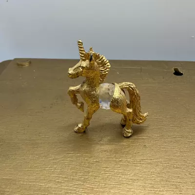 plant/Vintage Miniature Gold Plated Metal Unicorn w Faceted Crystal Belly 1983 IFS-1-thumbnail