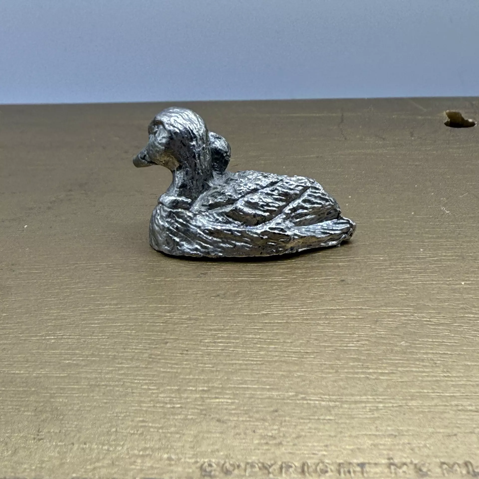 plant/Vintage Pewter Mallard Duck w Baby  Figurine-1