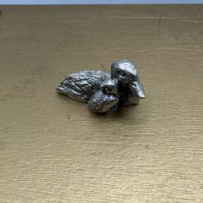 plant/Vintage Pewter Mallard Duck w Baby  Figurine-3-thumbnail